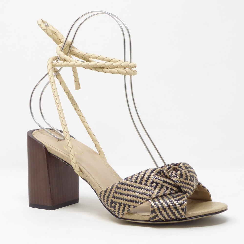 Sam Edelman Womens Bodhi Tan Black Woven Knot Block Heel Sandals Size 7.5M